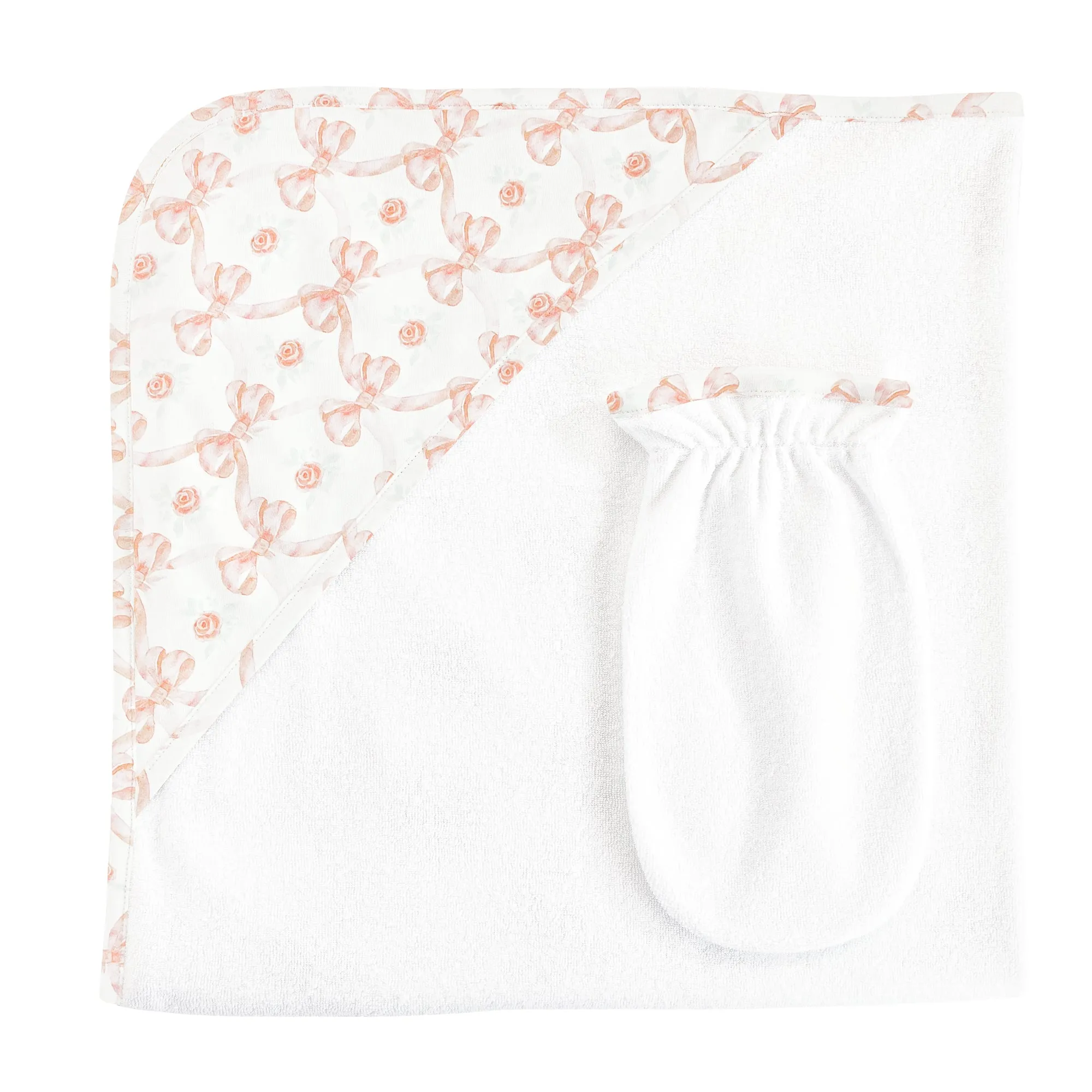 Bows and Roses Hooded Towel w/Mitt Set