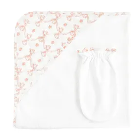 Bows and Roses Hooded Towel w/Mitt Set