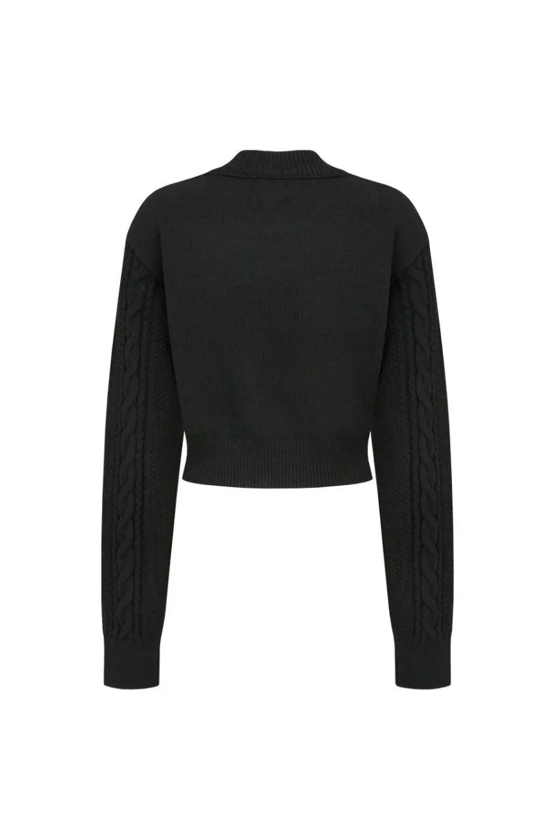 Cable Crop Label Knit Black