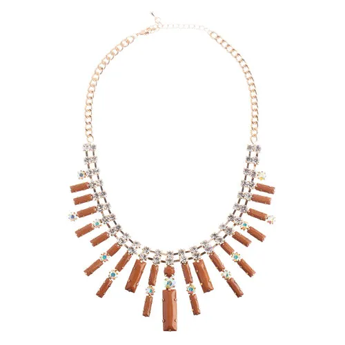 Chic Trendy Fashion Link Design Rhinestone Statement Necklace Set Brown