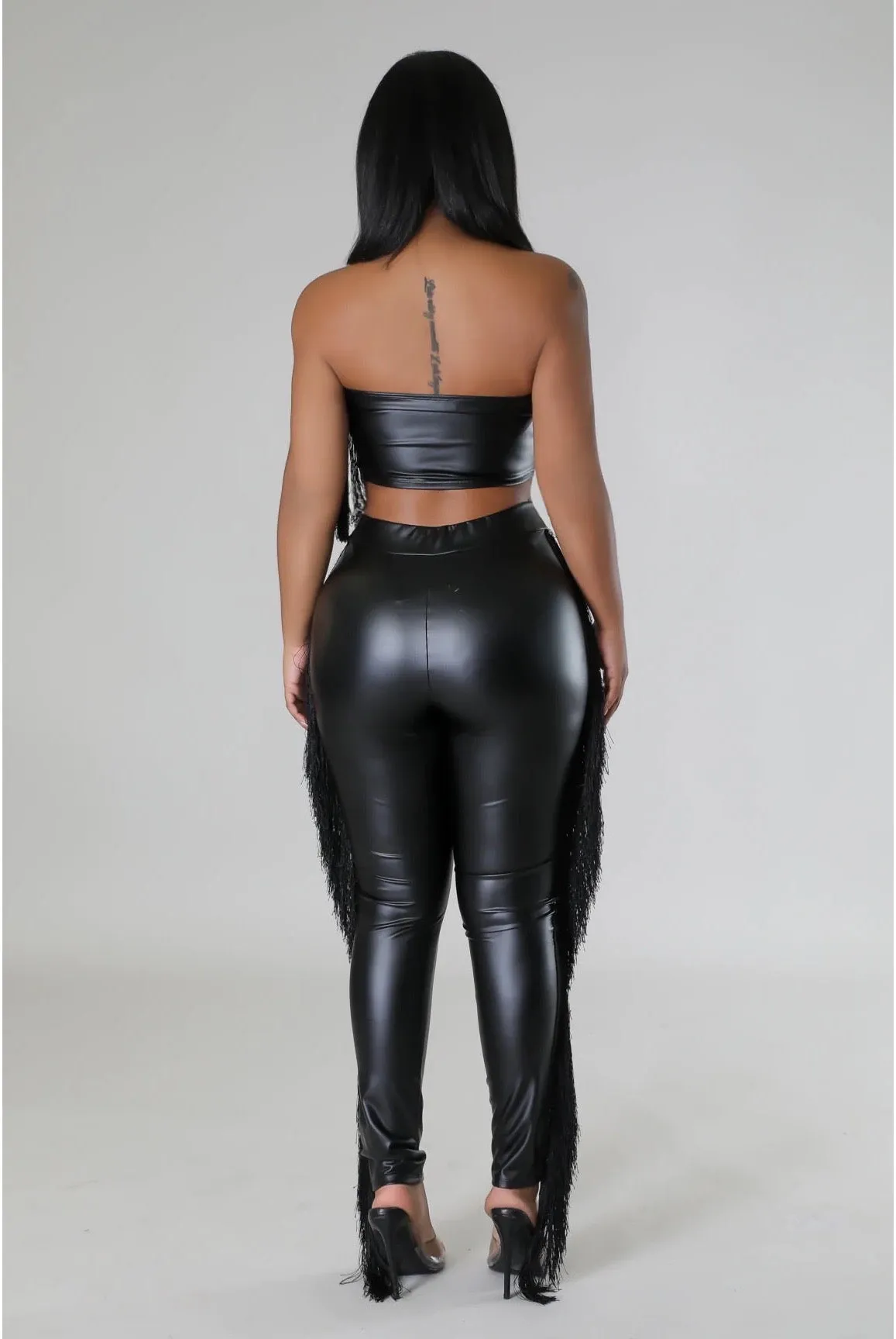Come Correct....Fringe PU Pants Set