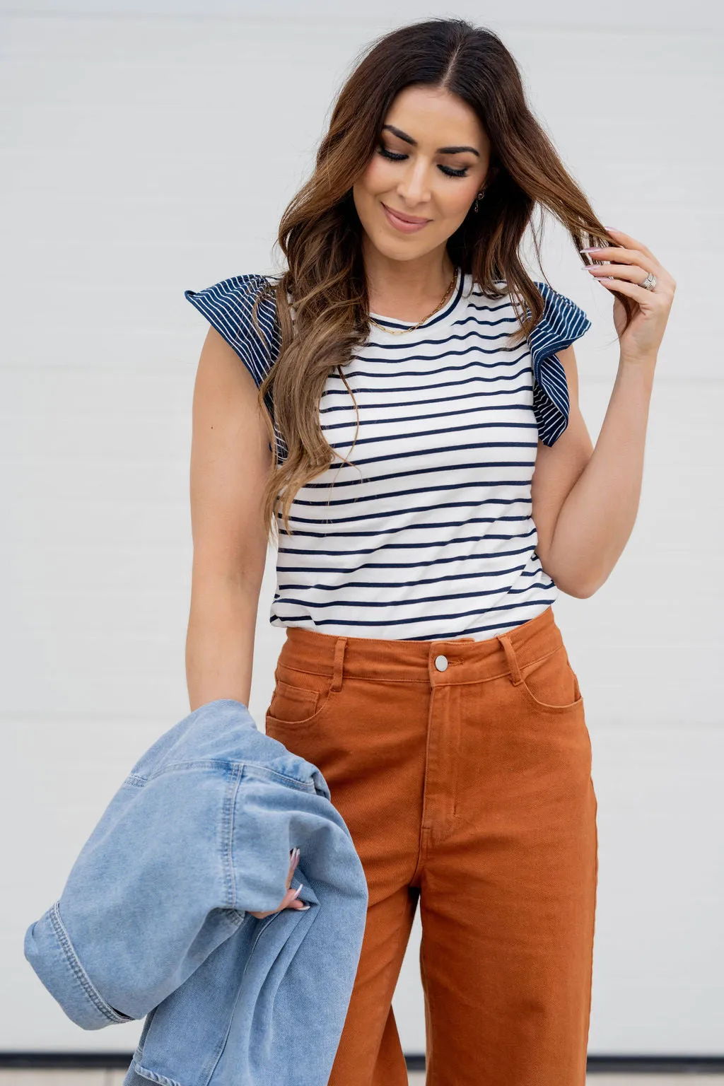 Contrasting Stripes Flutter Tee