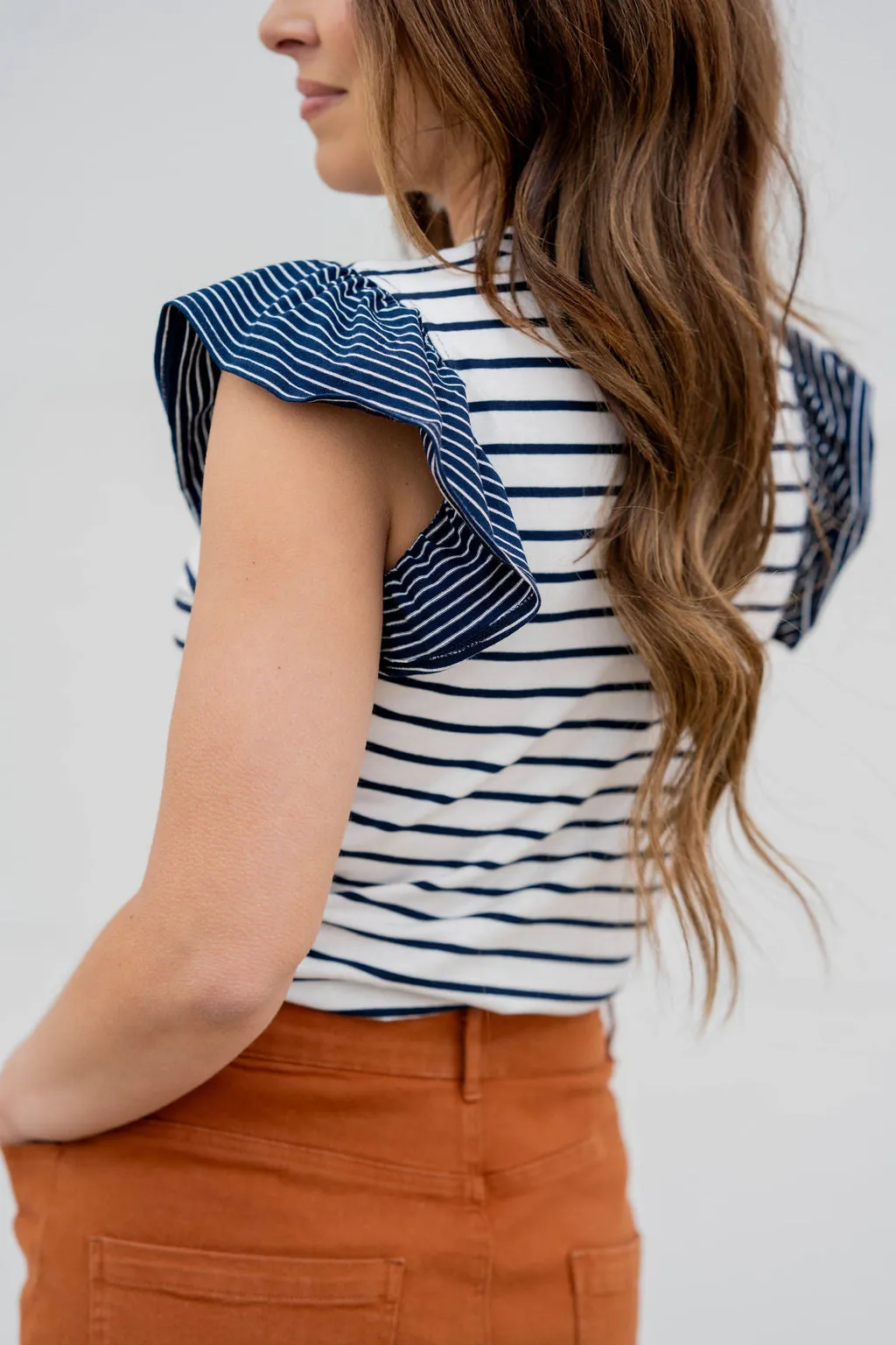 Contrasting Stripes Flutter Tee