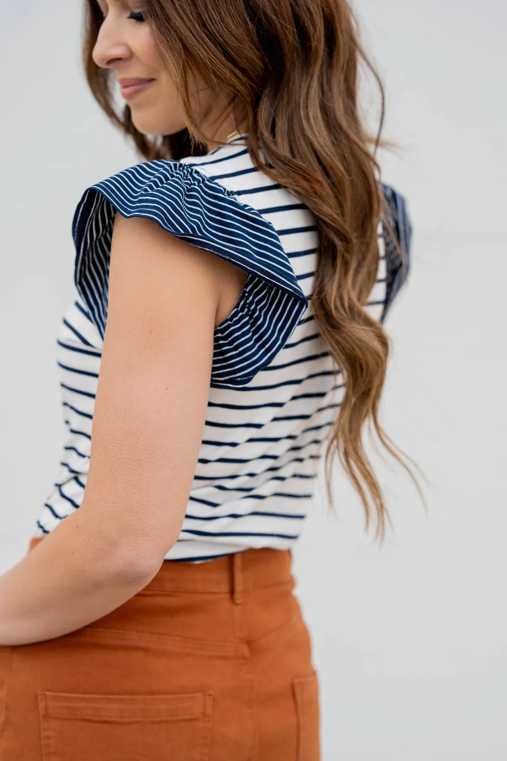 Contrasting Stripes Flutter Tee