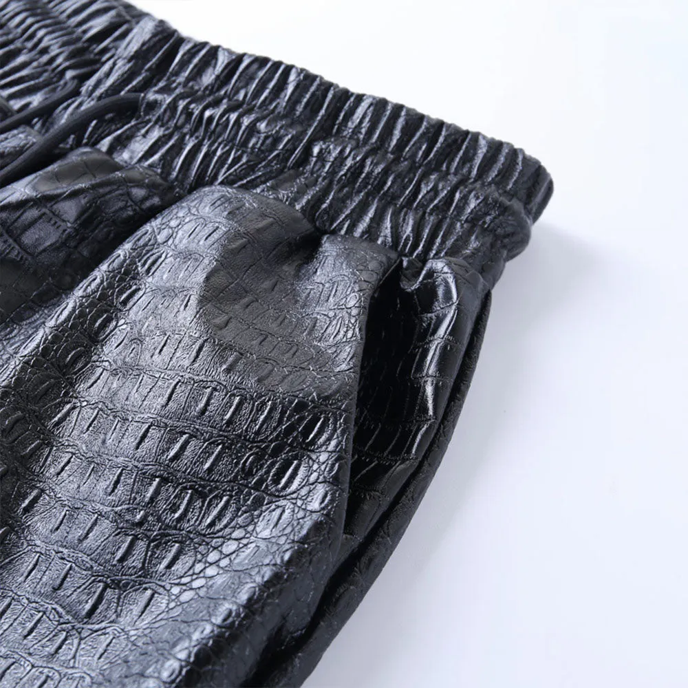 Crocodile Print Loose Faux Leather Pants