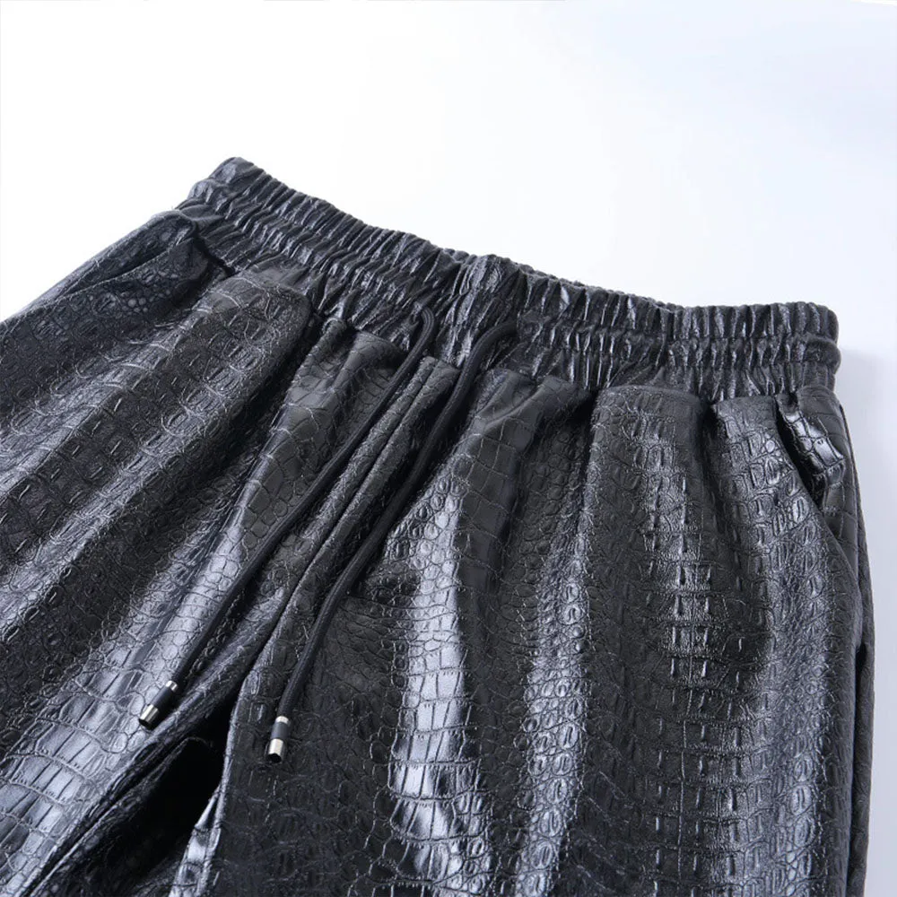 Crocodile Print Loose Faux Leather Pants