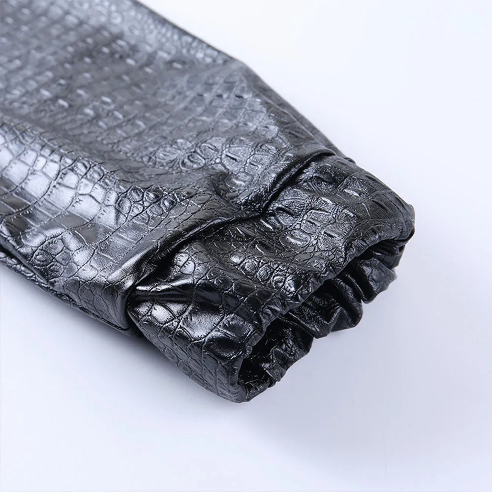 Crocodile Print Loose Faux Leather Pants