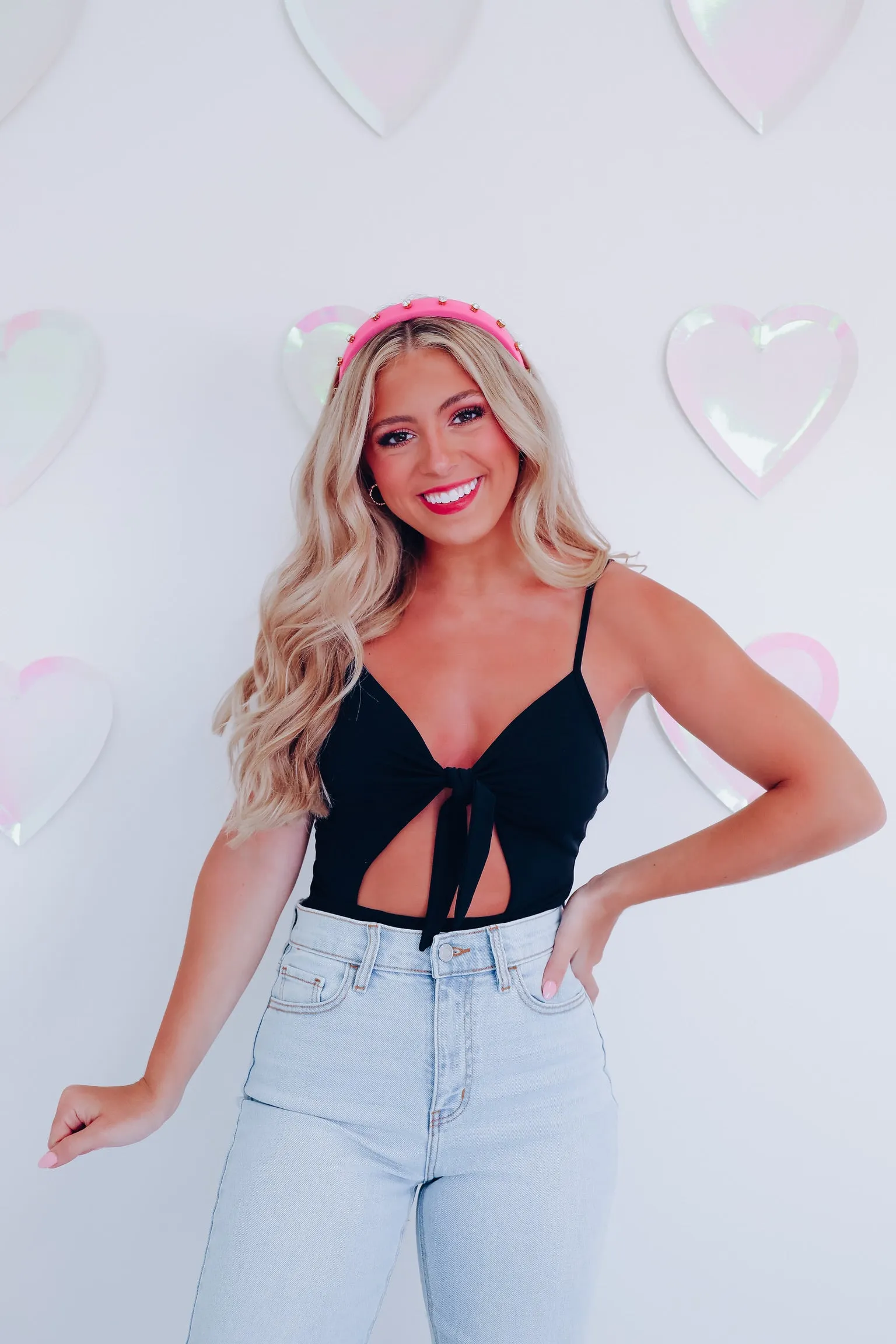 Cut It Out Front Tie Bodysuit - Black