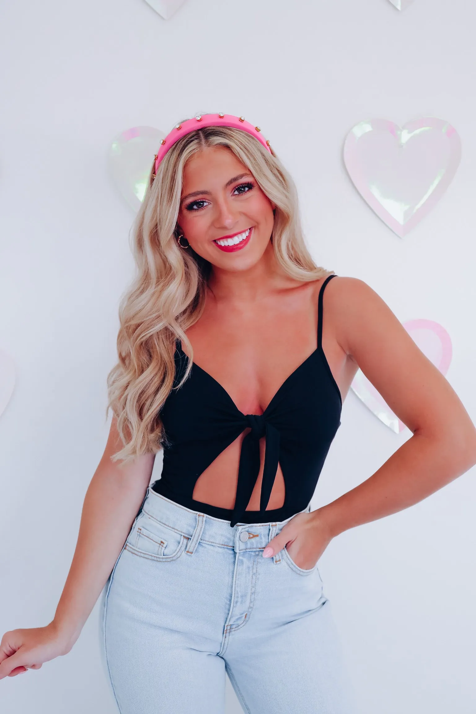 Cut It Out Front Tie Bodysuit - Black
