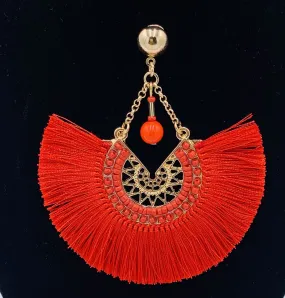 Dangle Red Silk Tassel Earrings
