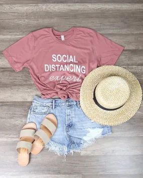 Distracted - Social Distancing Expert Funny Graphic Tee in Pink