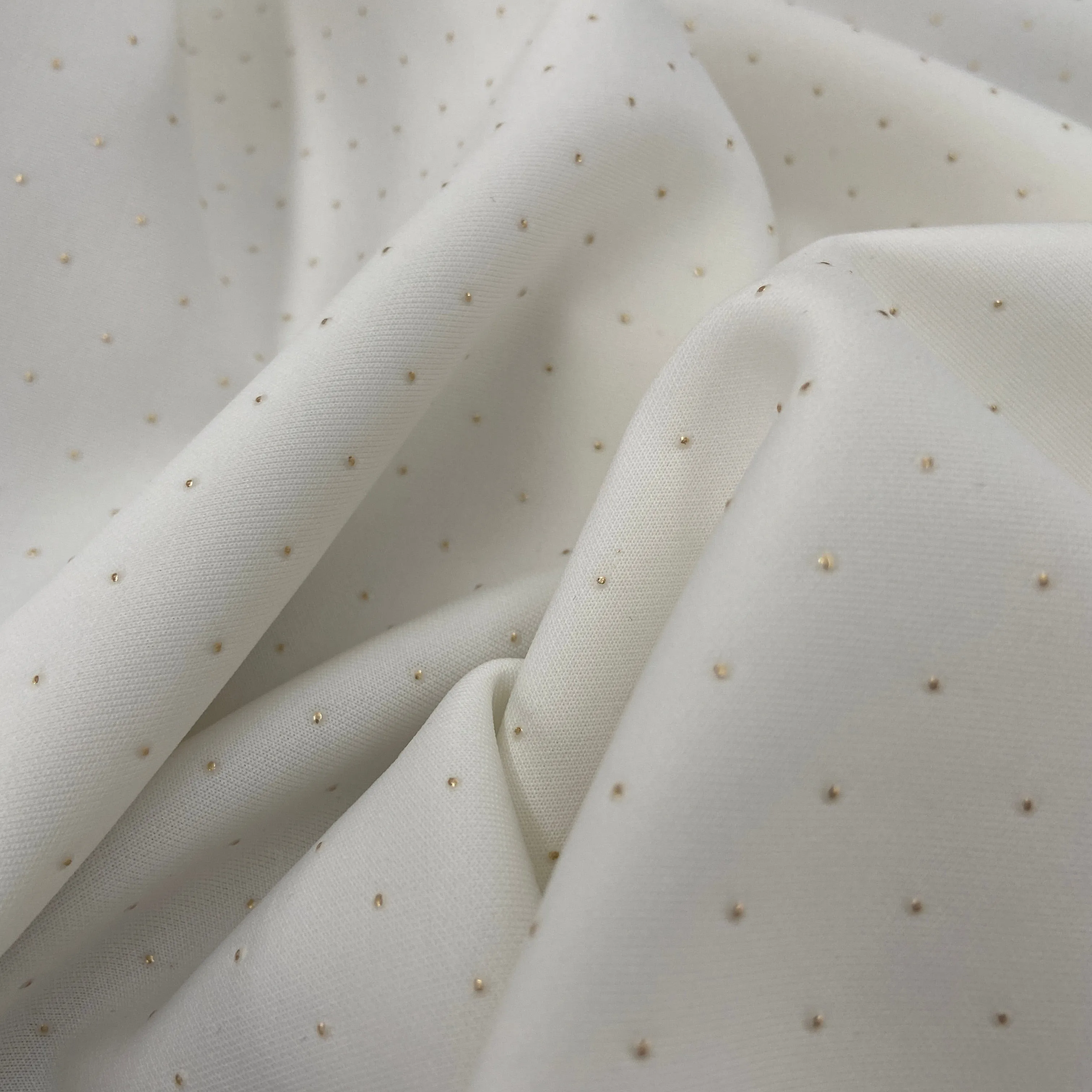 FS590_1 Gold Diamond Gel Scuba Stretch Knit Fabric Ivory