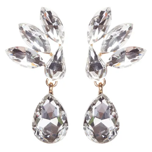Gorgeous Chic Unique Simple Bridal Teardrop Dangle Fashion Earrings Gold Clear
