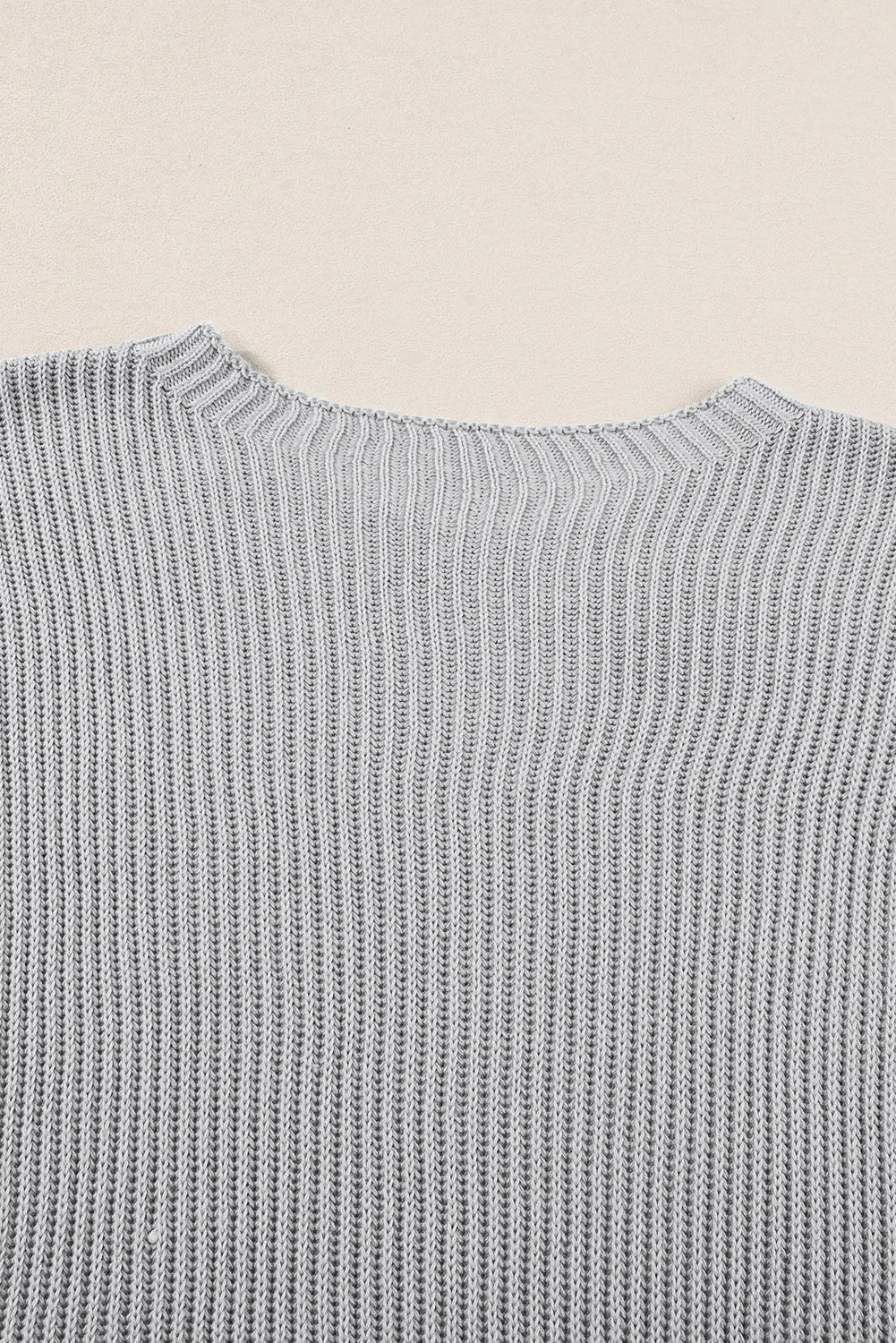 Gray Side Slit Short Dolman Sleeve Knitted Oversized Top
