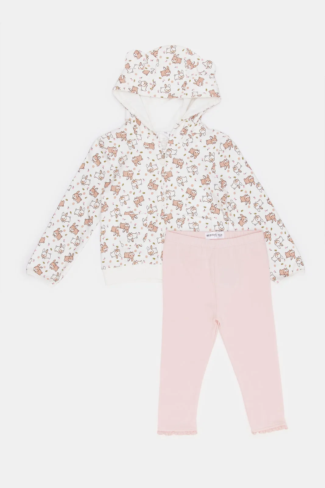 Infant Girls Pink Printed Casual Set (2 Piece)