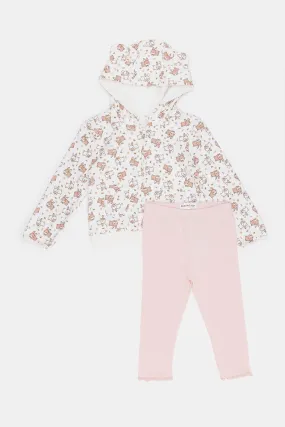 Infant Girls Pink Printed Casual Set (2 Piece)
