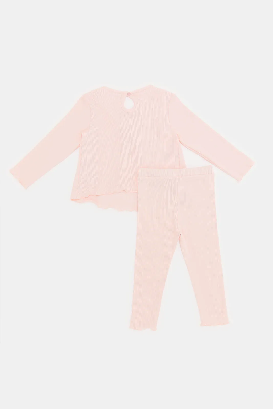 Infant Girls Pink Ribbed Casual Set (2 Piece)