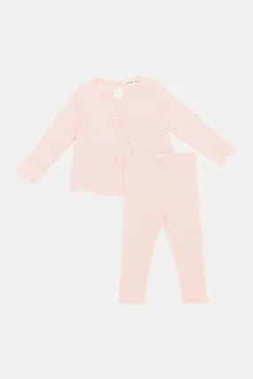 Infant Girls Pink Ribbed Casual Set (2 Piece)