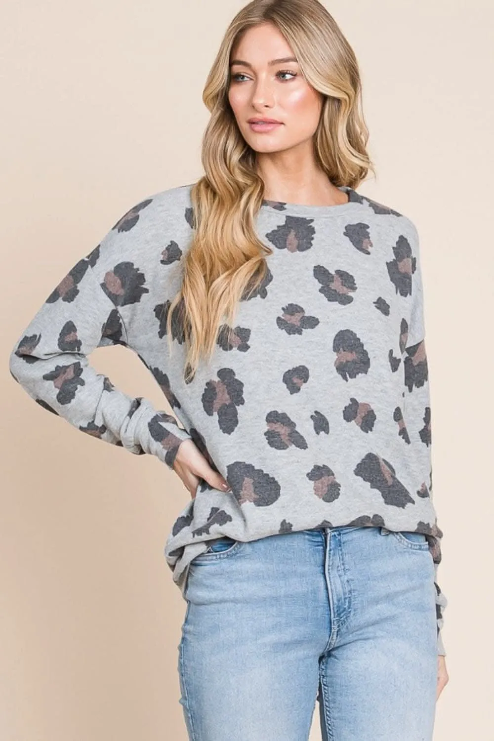 Leopard Print Drop Shoulder Tee