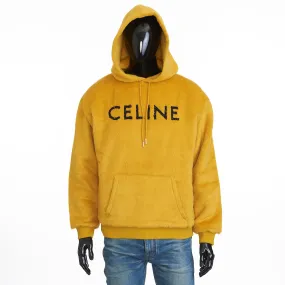 Loose Fit Hoodie In Fuzzy Yellow Wool With Sequined Celine Embroidery