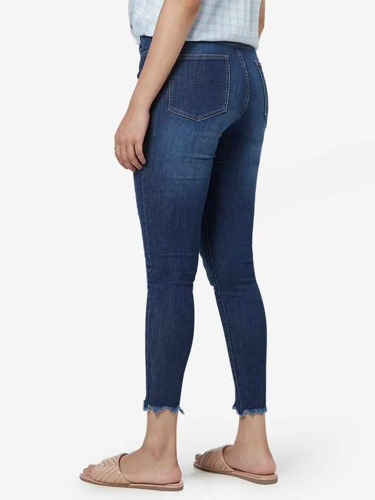 LOV Dark Blue Distressed Jane Cropped Jeans