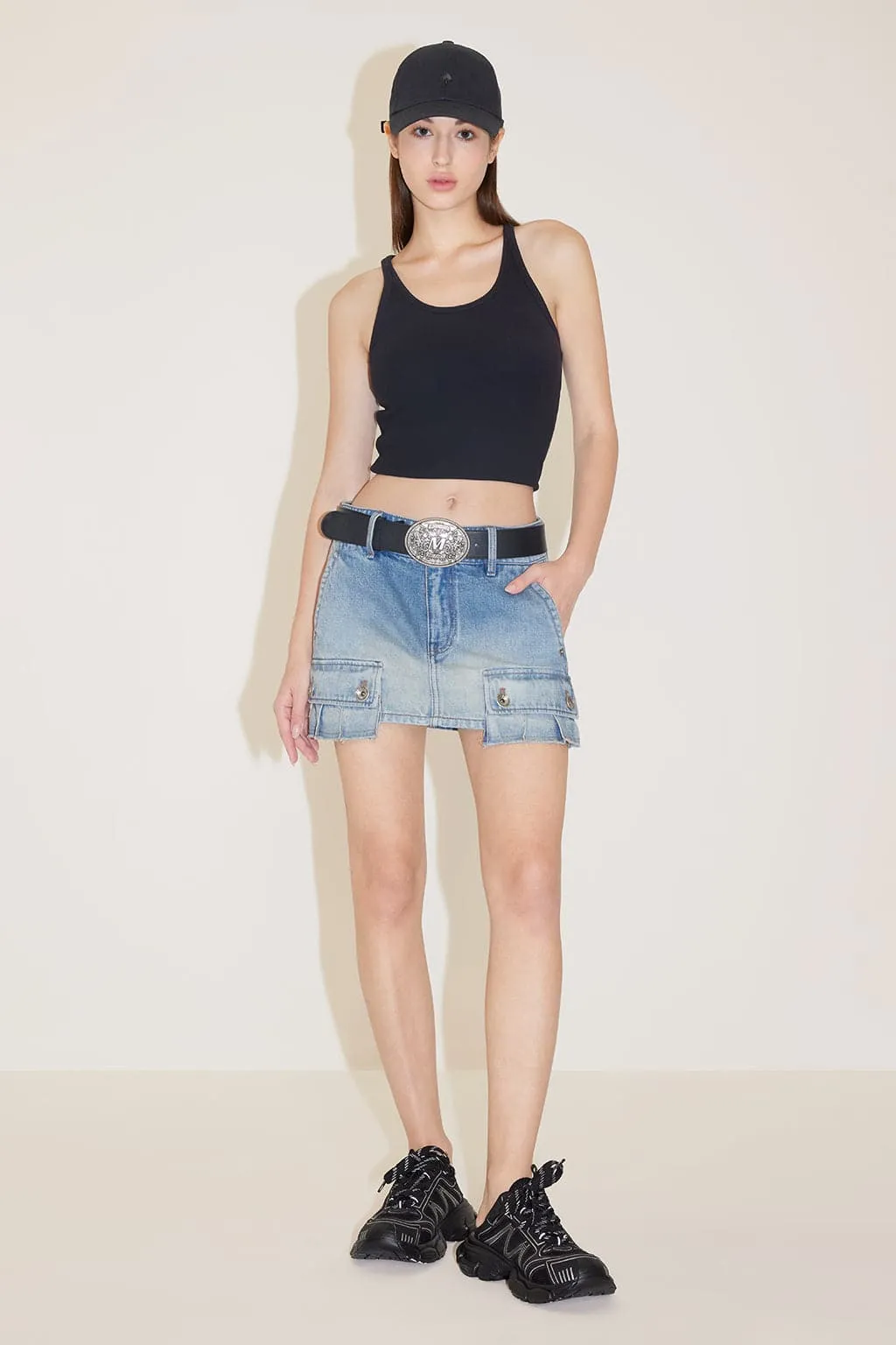 Low Waist Cargo Denim Skirt