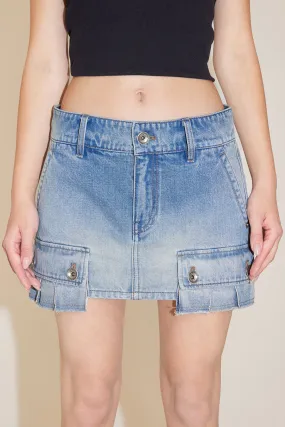Low Waist Cargo Denim Skirt