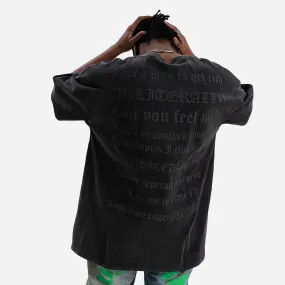 Matte Black Foaming Letter Print Oversized T-Shirt