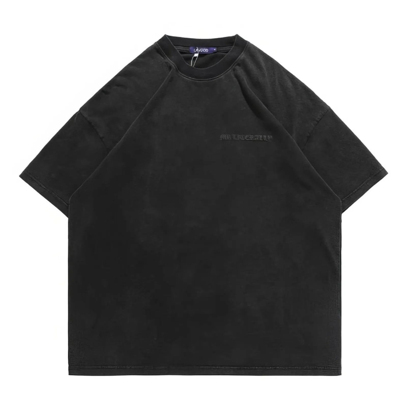 Matte Black Foaming Letter Print Oversized T-Shirt