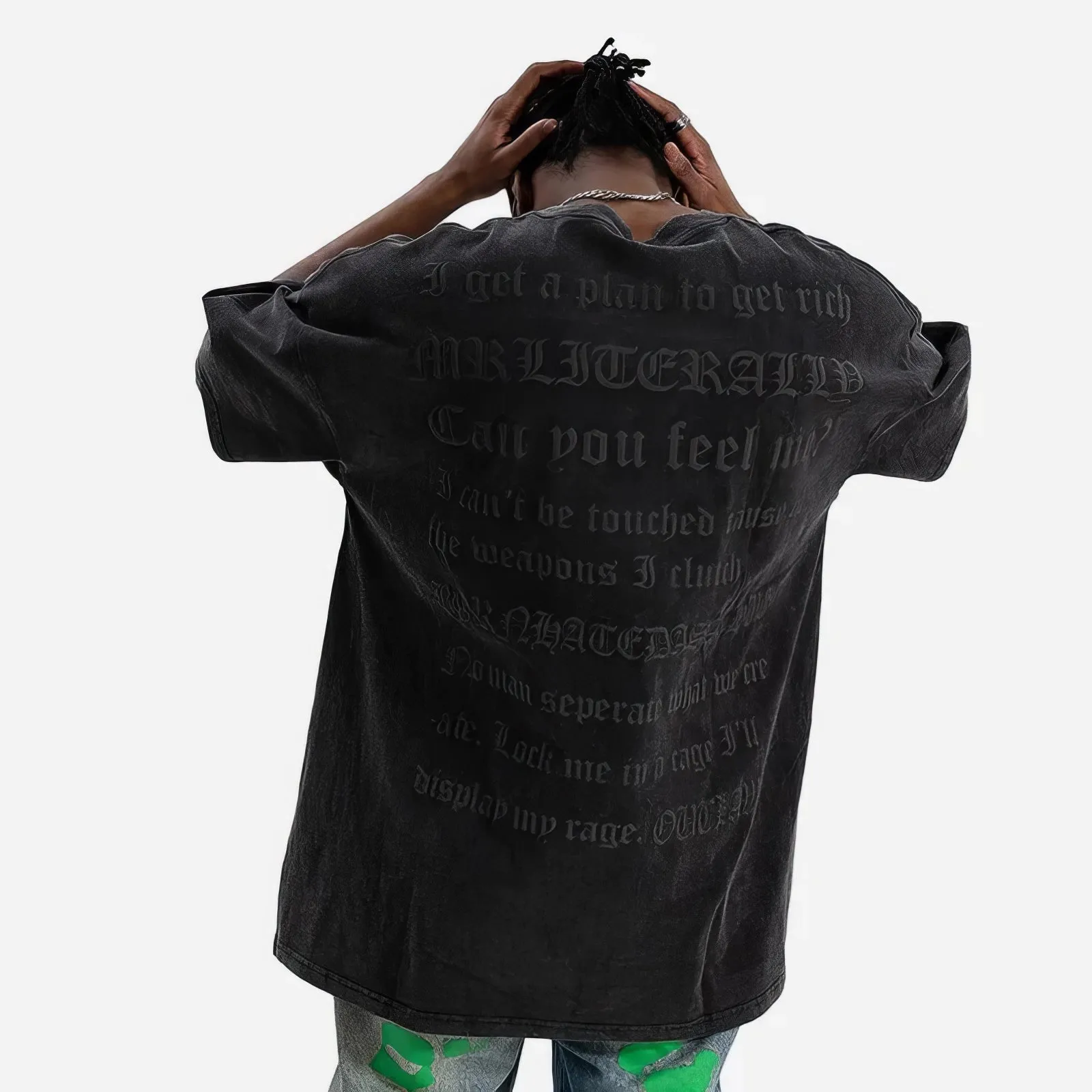 Matte Black Foaming Letter Print Oversized T-Shirt