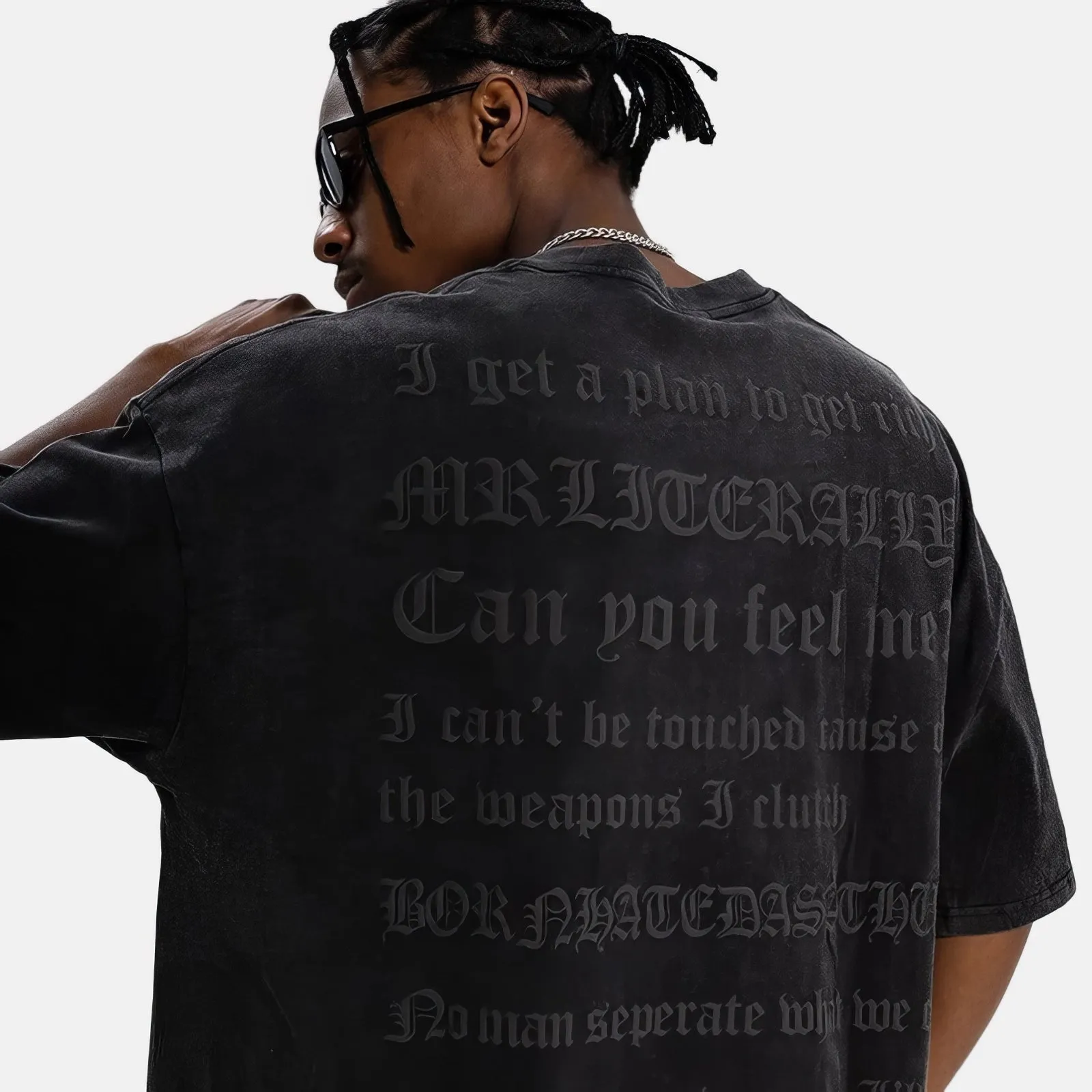 Matte Black Foaming Letter Print Oversized T-Shirt