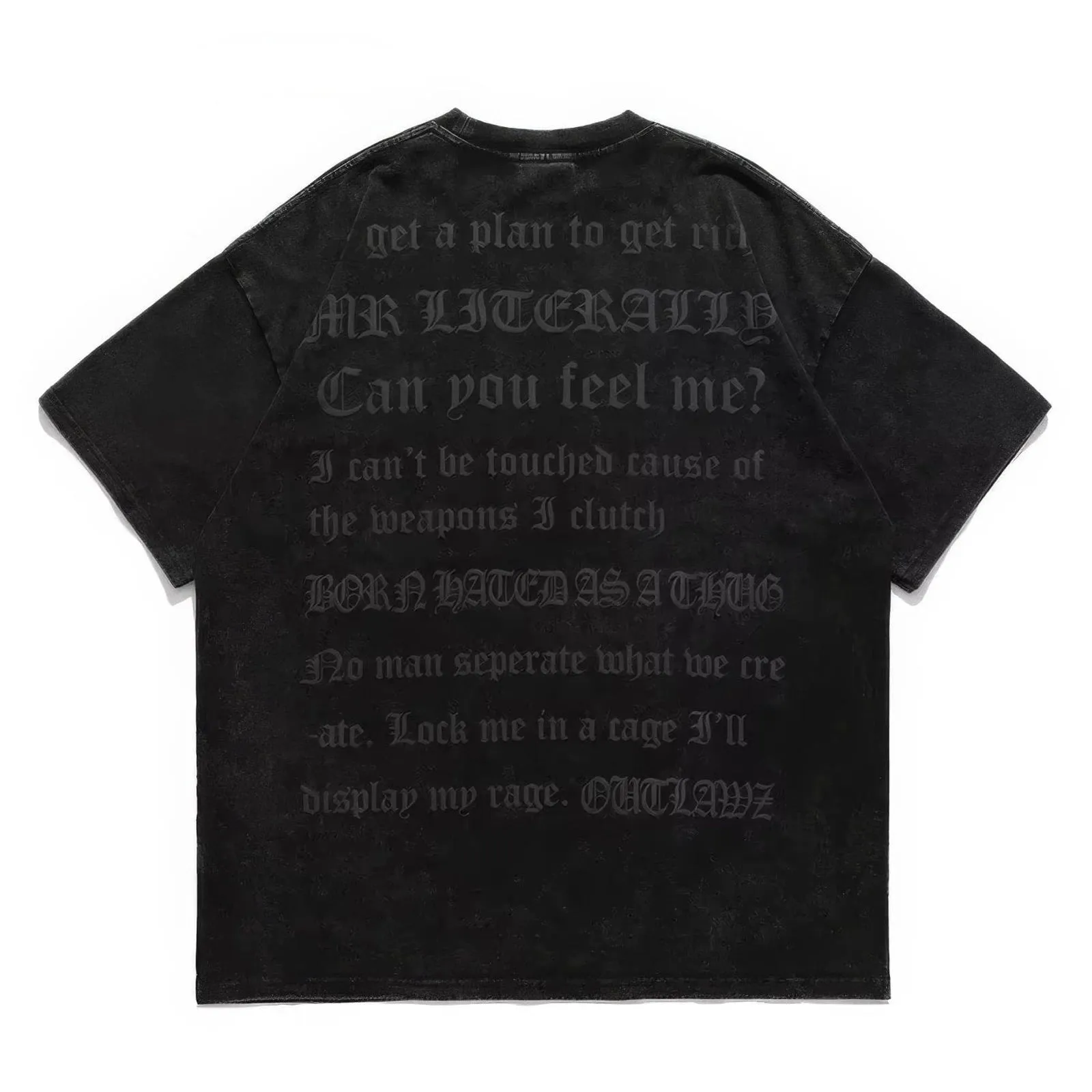 Matte Black Foaming Letter Print Oversized T-Shirt