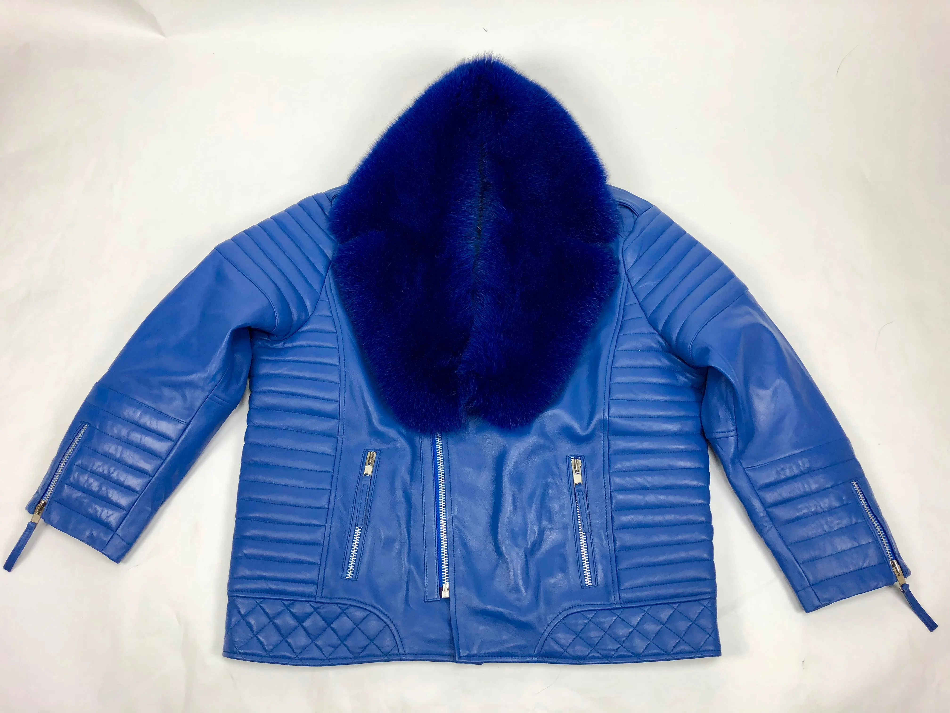 Men's Jay Biker Jacket Royal With Full Royal Fox Collar