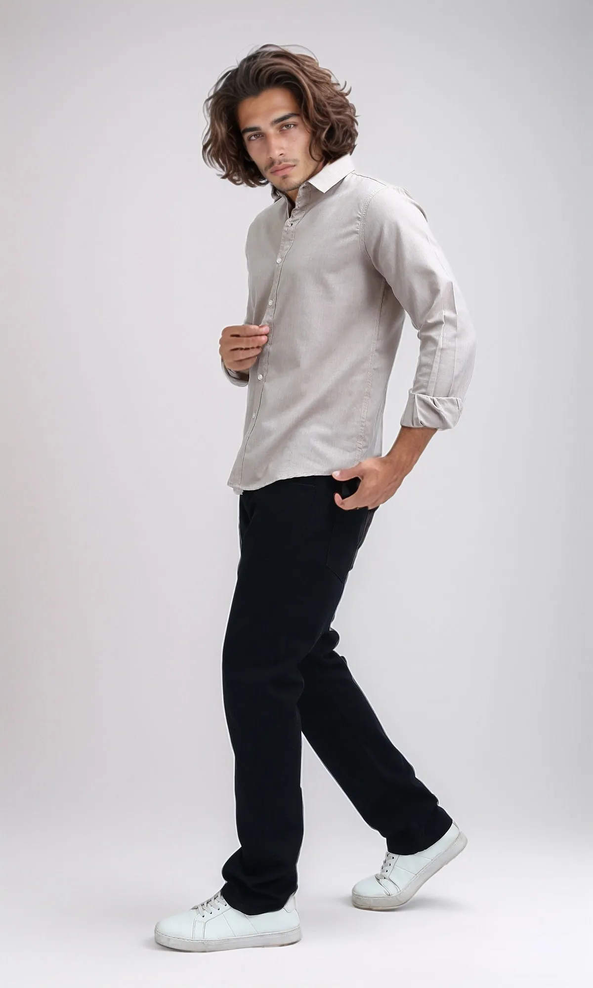 O188526 - Casual Buttoned Down Basic Shirt - Beige