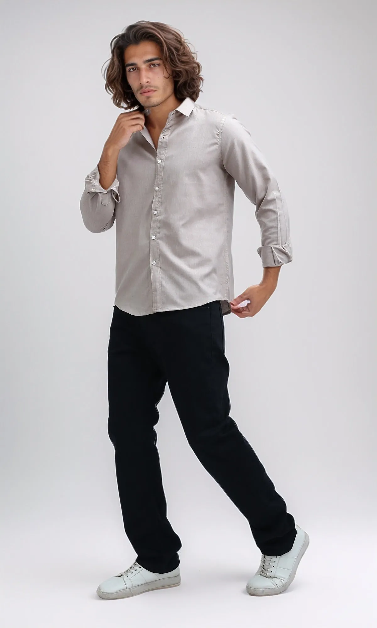 O188526 - Casual Buttoned Down Basic Shirt - Beige