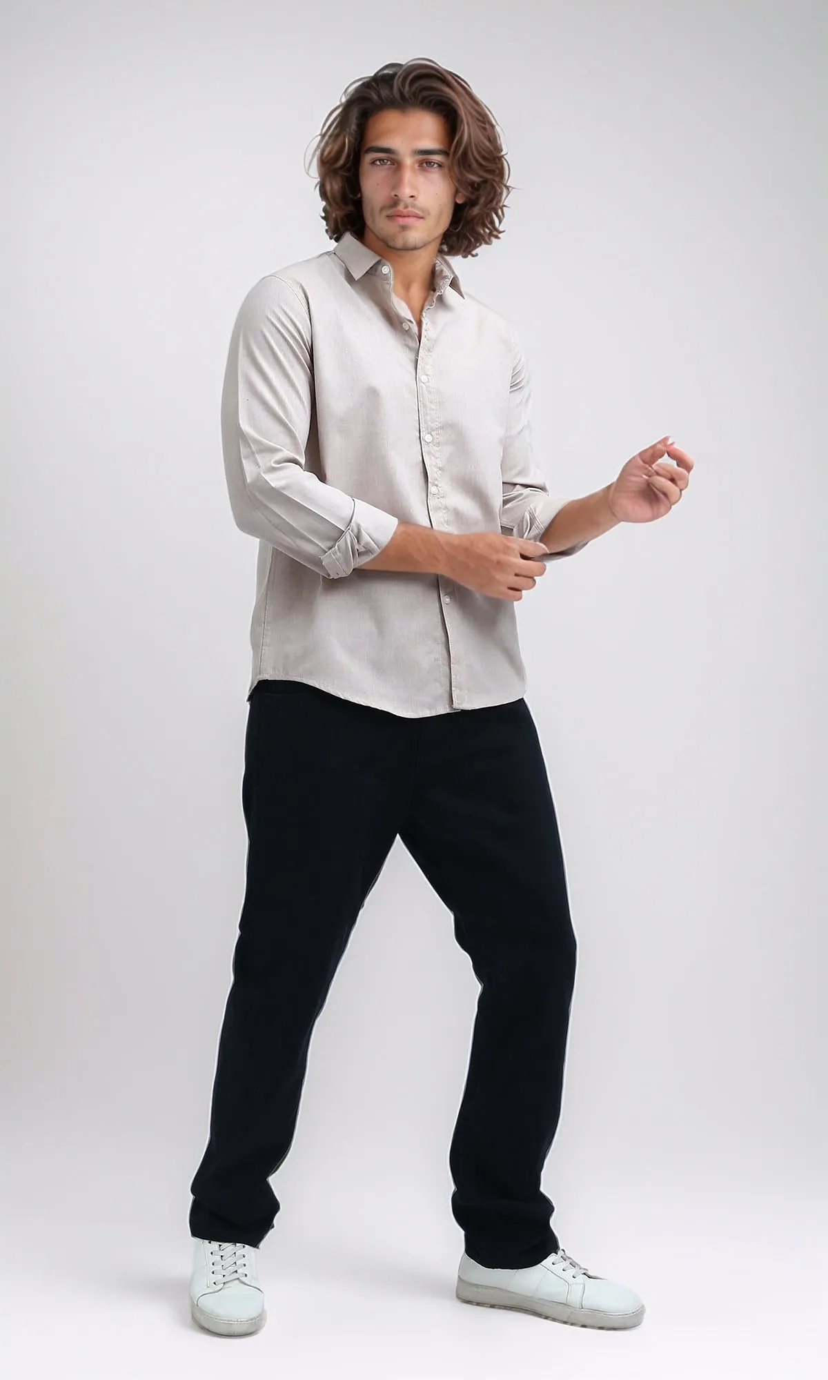 O188526 - Casual Buttoned Down Basic Shirt - Beige