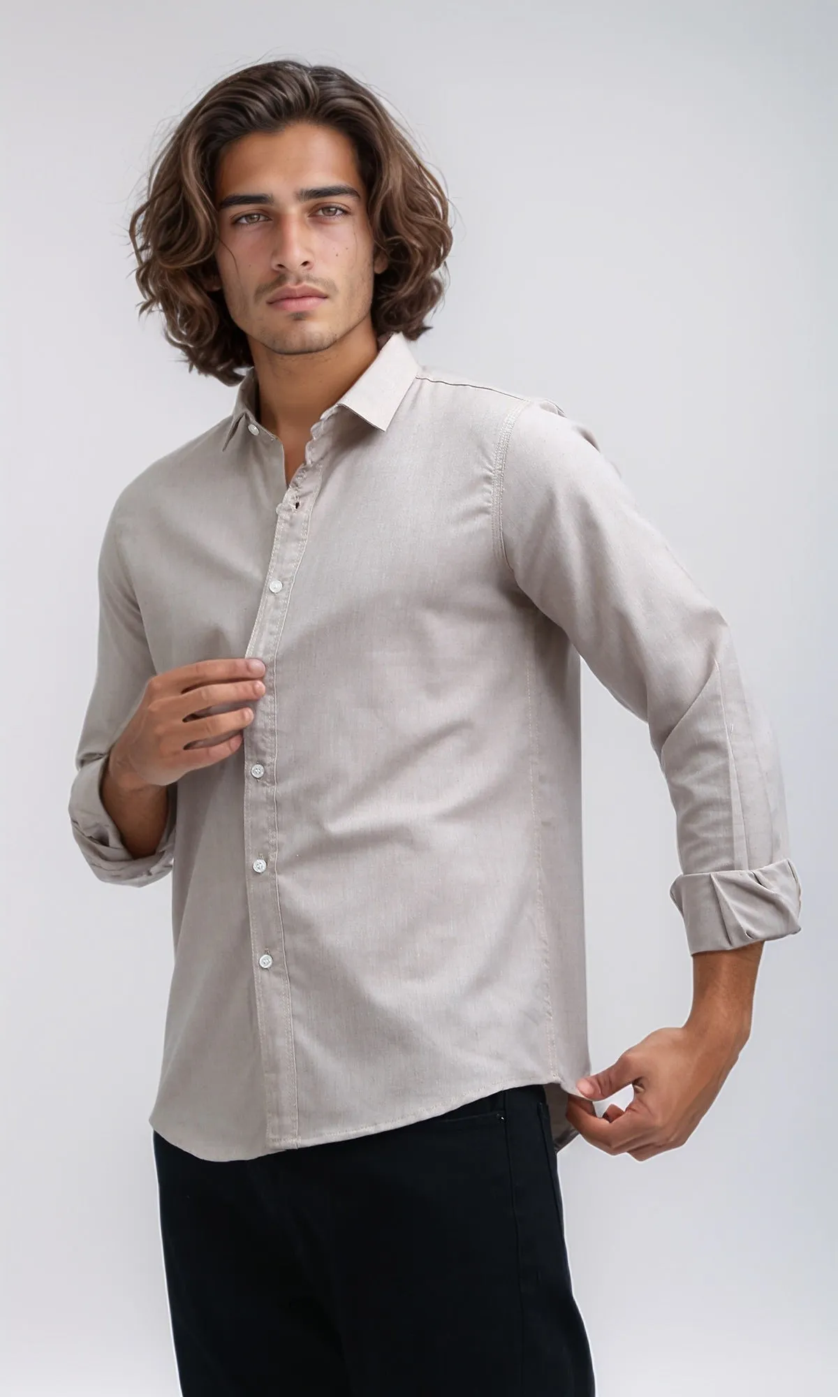 O188526 - Casual Buttoned Down Basic Shirt - Beige