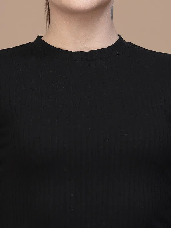 Odour Free High Neck Lace Up Women'S Full Sleeves Black Top