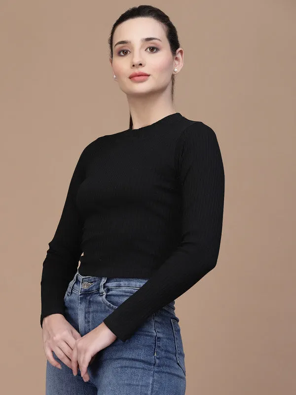 Odour Free High Neck Lace Up Women'S Full Sleeves Black Top
