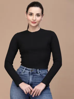 Odour Free High Neck Lace Up Women'S Full Sleeves Black Top