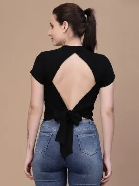 Odour Free High Neck Waist Tie Ups Styled Back Top For Women