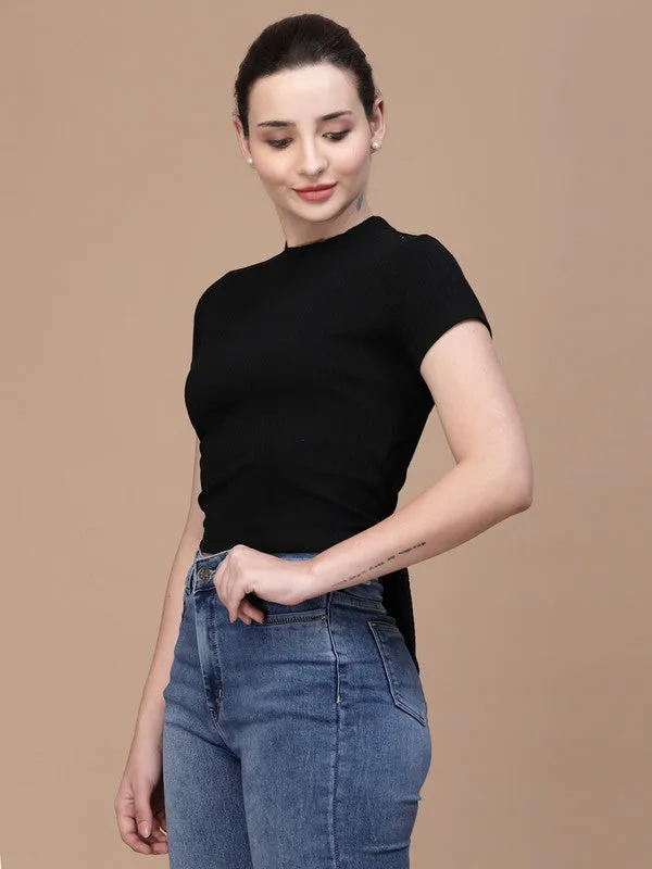 Odour Free High Neck Waist Tie Ups Styled Back Top For Women