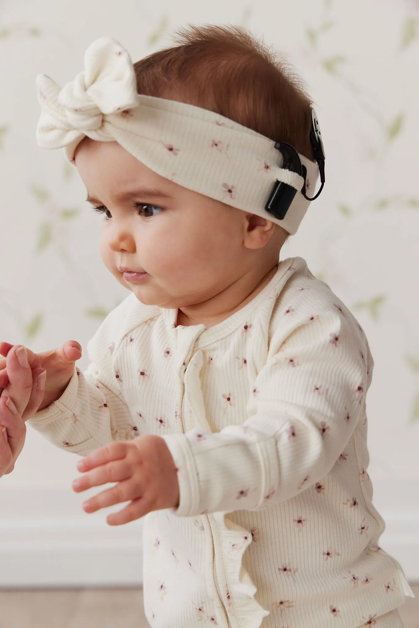 Organic Cotton Fine Rib Headband - Simple Flowers Egret