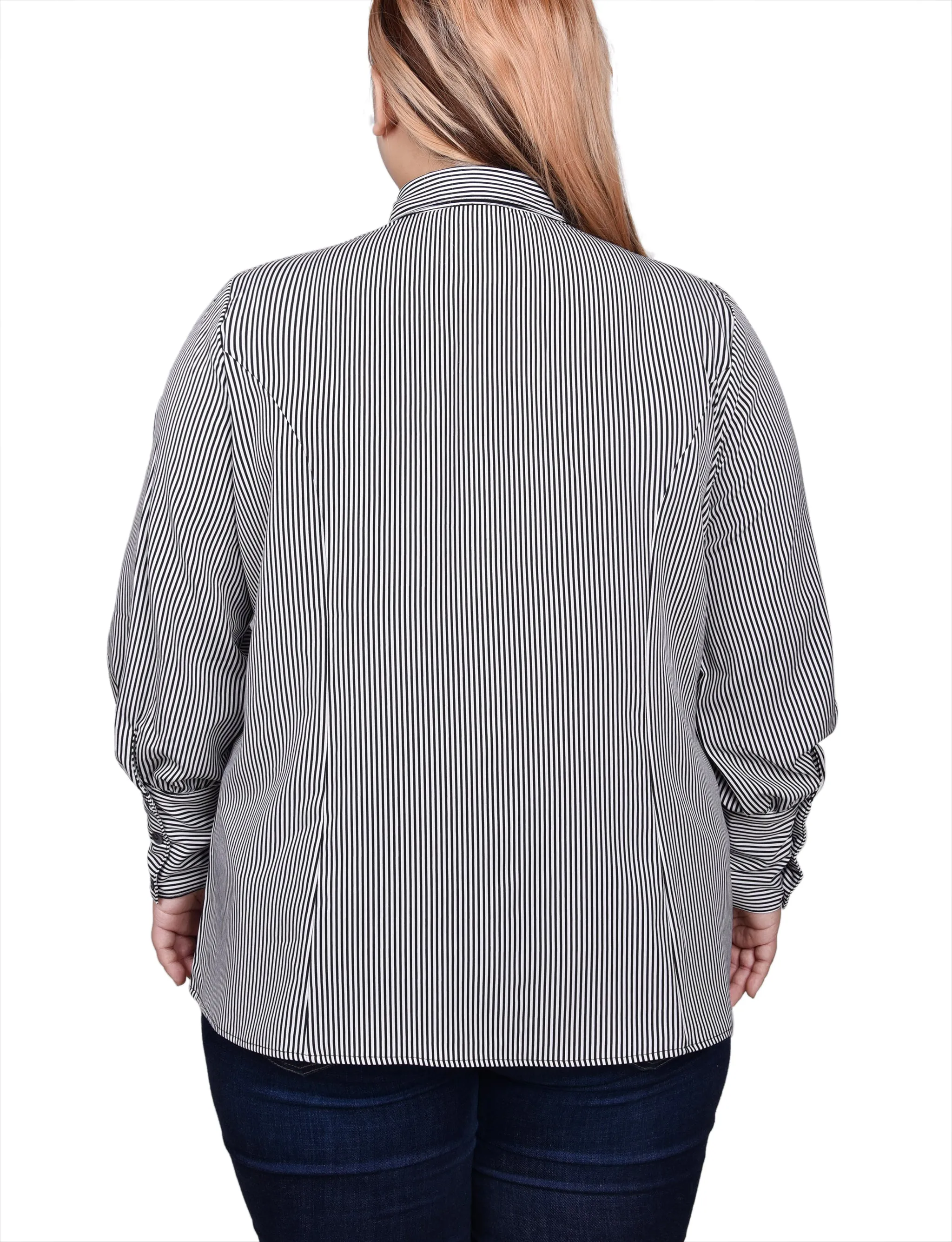 Plus Size Long Sleeve Crochet Trimmed Blouse