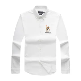 PRL Men's Cotton Bear Logo Embroidered White Button Down Shirt