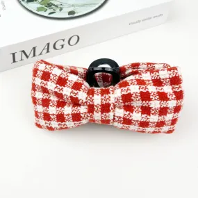 Red Knitted Bow Hair Clip Elegant Claw Clip