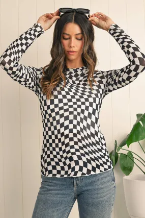 Rory Checkered Mesh Top Black
