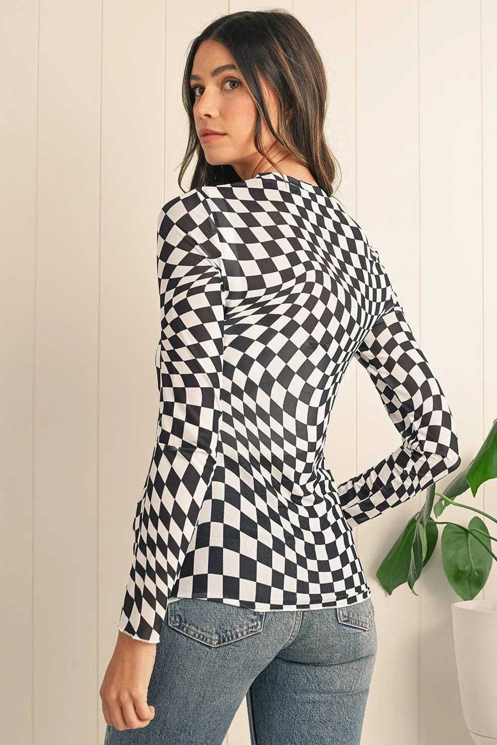 Rory Checkered Mesh Top Black