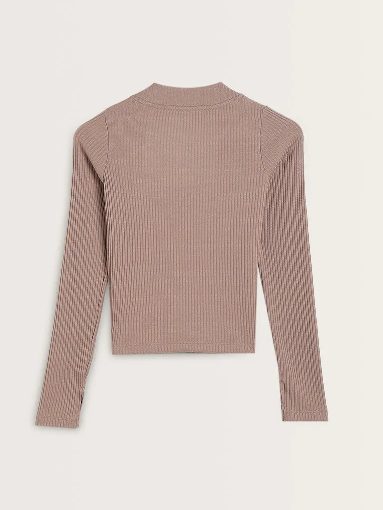 Studiofit Light Brown Ribbed Textured Jacket
