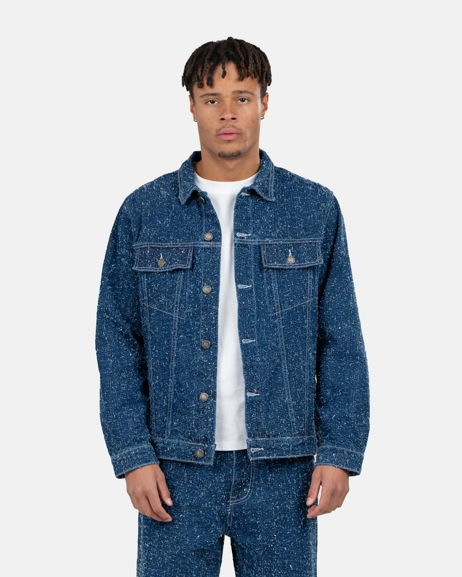 Textured Denim Jacket Mid Blue